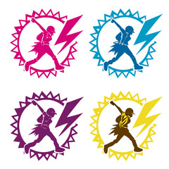 Abstract figures with lightning bolts person running