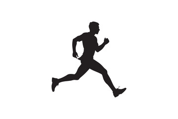 Obraz premium Silhouette of a male athlete in mid stride showcasing power and determination ideal for sports fitness and health related projects with a clean and modern Art & Illustration