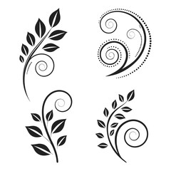Black floral swirls and leaves leaf decorative