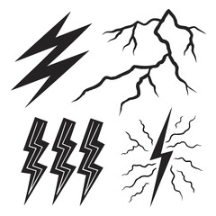 Black lightning bolt icons and crack patterns thunder