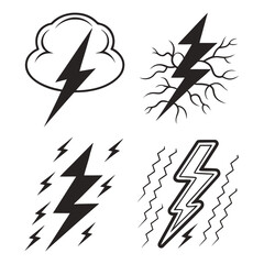 Black lightning bolt icons with cloud and jagged lines