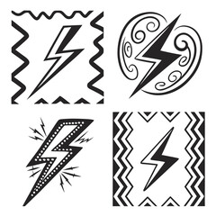 Black lightning bolt icons with decorative elements