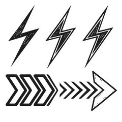 Black lightning bolts and arrows symbol graphic