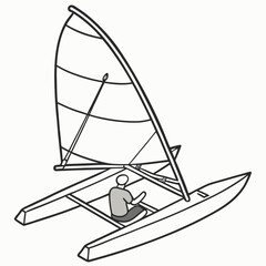 Catamaran sailboat with person watercraft sailing