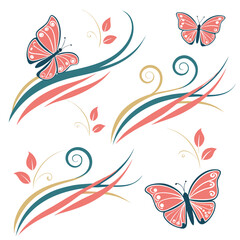 Coral butterflies and floral swirls butterfly teal