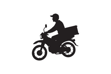 Fototapeta premium Silhouette of a delivery person on a motorcycle with a box isolated on white background perfect for illustrating delivery services or transportation themes Art & Illustration