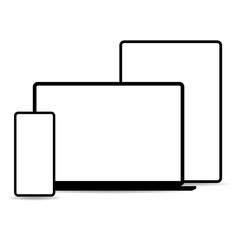 Smartphone, tablet, and laptop mockup with transparent background (PNG version)