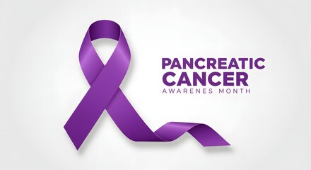 A purple ribbon symbolizes pancreatic cancer awareness month, standing for support and hope on a clean, bright background