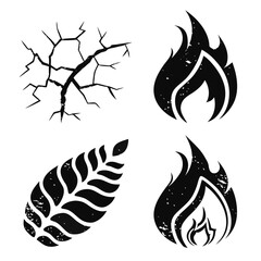 Cracked earth fire leaf icons black white