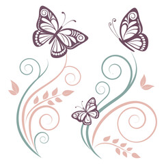 Delicate butterflies and floral swirls butterfly decorative