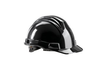 Black safety helmet isolated on transparent background