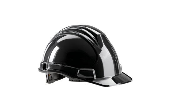 Black safety helmet isolated on transparent background