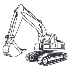 Fototapeta premium Excavator construction vehicle line art heavy equipment