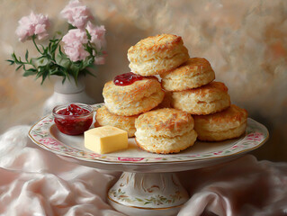 Traditional Welsh Platter with Scones, Butter, and Jam