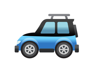 The isolated side of blue car icon with windows and automobile antenna