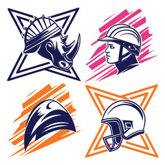 Geometric Sports Emblems with Animal and Human Heads