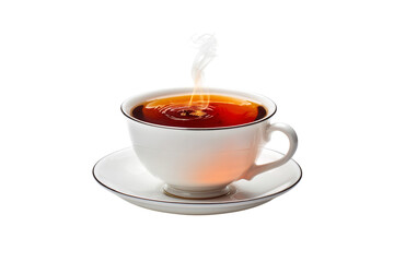 Hot steaming cup of black tea isolated on transparent background