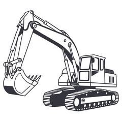 Heavy excavator machine with bucket and tracks construction