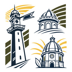Lighthouse and Domes Architecture Icons building iconic