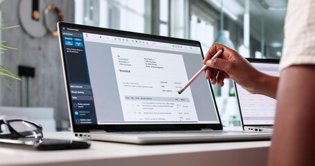 African American Woman Using E-Invoice Software