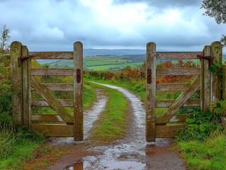 Quaint Wooden Gates Welcoming Visitors to a Welsh Farmstead