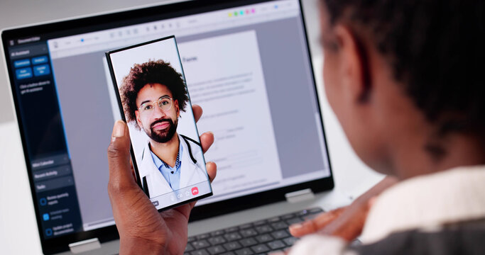 Virtual Doctor Visit Via Smartphone: Woman Receives Medical Consultation - Powered by Adobe