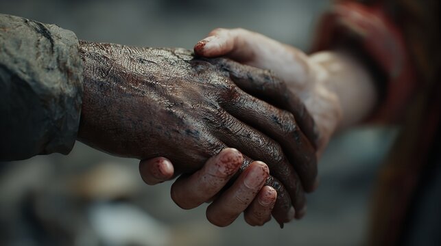 Dirty hands handshake collaboration partnership agreement cooperation support teamwork trust unity