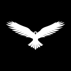 Fototapeta premium White eagle spreads wings black background minimalistic design simple bird symbol