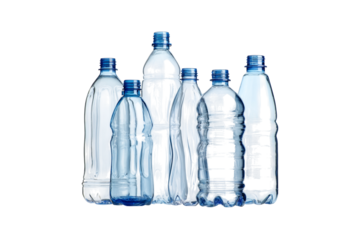 Group of plastic water bottles isolated on transparent background