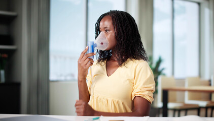 Woman With Cystic Fibrosis Using Oxygen Mask And Nebulizer