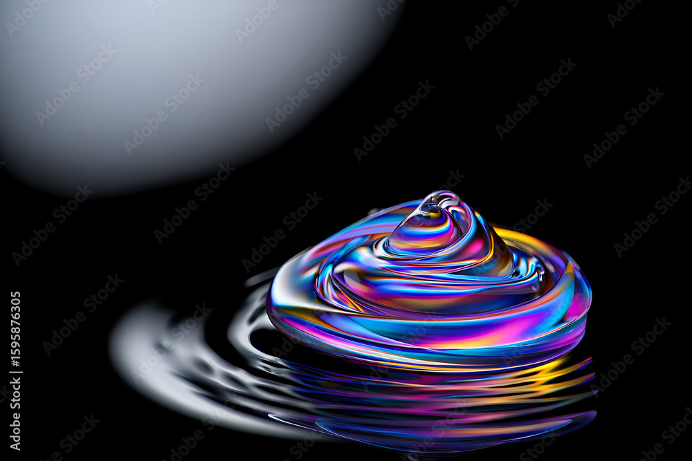Fototapete an iridescent abstract background features a glossy, reflective swirl of vibrant colors, creating a 