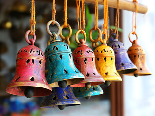 Elegant Display of Brass Bells in a Traditional Style
