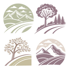 Obraz premium Nature landscape icons trees mountains clouds