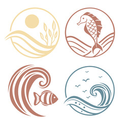 Ocean and sun motifs seahorse fish