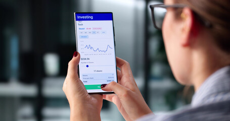 Woman Broker Using Trading App Analyzing Stock Market
