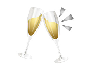 Two flutes of alcohol drink gold champagne sparkling wine icon