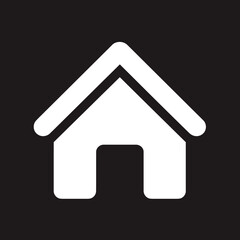 White dwelling icon centers stark black background displaying simple house outline