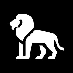Stylized lion stands silhouette against stark backdrop graphic design