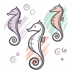 Fototapeta premium Playful pastel seahorses with swirling accents pink