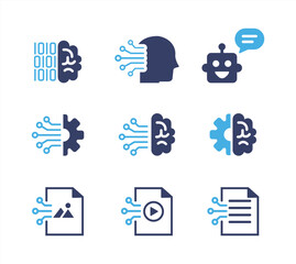 Set silhouette icons about AI