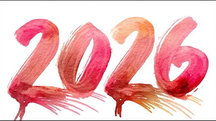 The number "2026" is written in bold, vibrant watercolor brush strokes on a clean white background.