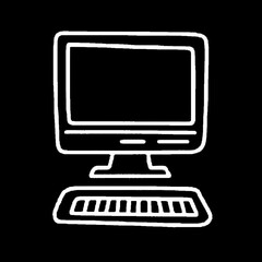 Fototapeta premium White computer draws outline against stark black background simplicity