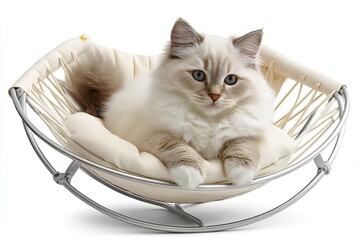 Fluffy Cat Relaxing in Designer Hammock Chair