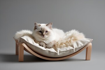 Elegant Ragdoll Cat on Minimalist Wooden Bed
