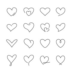 Collection of Hand-Drawn Heart Illustrations with Editable Stroke
