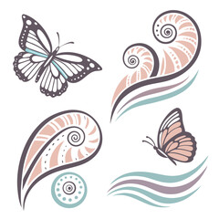 Stylized butterflies and abstract swirls butterfly