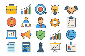 Business and Finance Icon Set – Strategy, Management, and Marketing Symbols