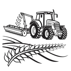 Tractor and wheat field illustration harvester agriculture