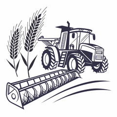 Tractor harvesting wheat in a field harvester agriculture