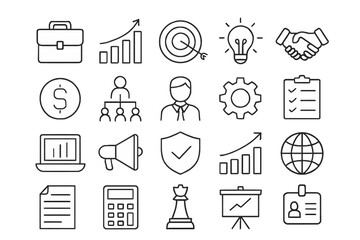 Business and Finance Line Icons Set – Strategy, Growth, and Management Symbols